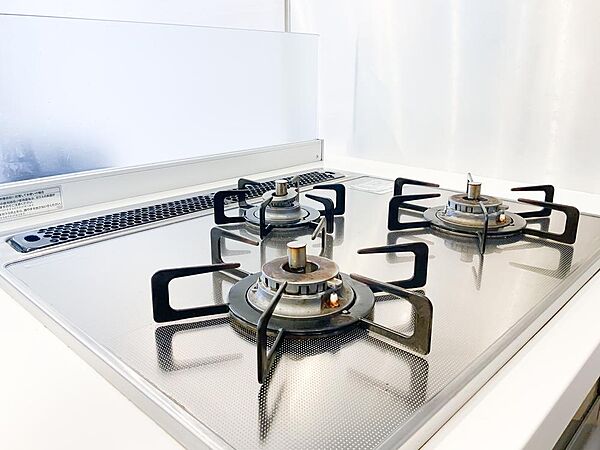 複数の料理をテンポよく美しく仕上げる3口コンロ。スープを温めながらメインを香ばしく焼き上げる、お料理の楽しさと手際のよさを叶える機能的なステージ。