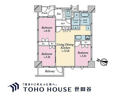 3LDK、価格13500万円、専有面積66.42?、バルコニー面積5.2?