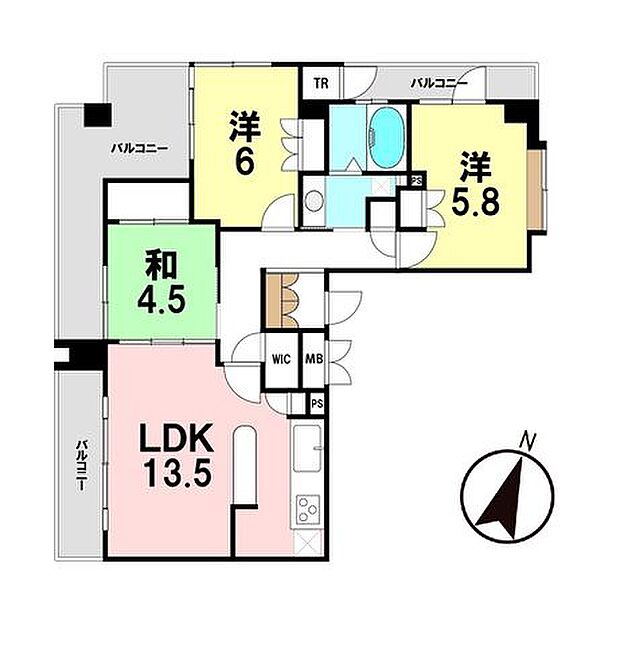 サンデュエル八山田　5階(3LDK) 5階の間取り