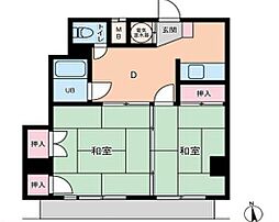 朝日八丁堀マンション 2DKの間取図画像