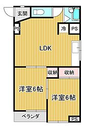 サンハイツ南浜 3階2LDKの間取り