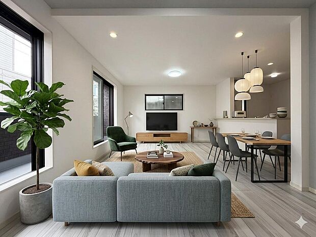 ※家具・小物はCGによるイメージです。陽当りのいい２階リビングはプライベート性も高く、落ち着いて暮らせます。（2026年3月撮影）