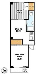 三田常盤台第二コーポ 2DKの間取図画像