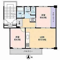 UR都市機構みさと団地12-2 2LDKの間取図画像