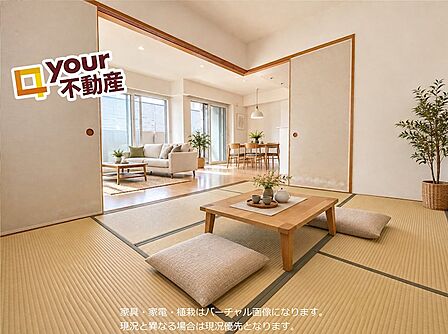 ゆったりとした和室。リビングとつながっていて開放的な空間。