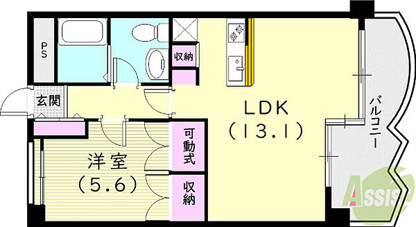 兵庫県尼崎市常松1丁目(賃貸マンション1LDK・5階・42.71㎡)の写真 その2