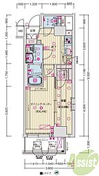 ソルテラス甲子園口クレアスト 5階1DKの間取り