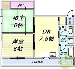 畑マンション 2階2DKの間取り