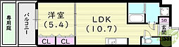 ラドゥセール西宮北口 1LDKの間取図画像