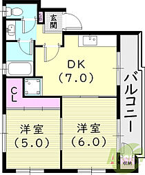柳本町ライラックハウス 2DKの間取図画像
