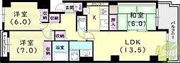 ヒルサイドテラス甲陽園 3LDKの間取図画像