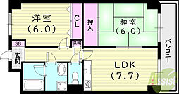 マジスト西宮 2LDKの間取図画像