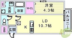 カーサ甲子園口1 1LDKの間取図画像