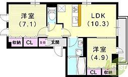 WestGardenCourt1 2LDKの間取図画像