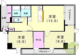 グレースコート西宮 2LDKの間取図画像