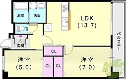グレースコート西宮 2LDKの間取図画像