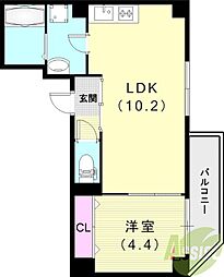 ソリティア西宮池田 1LDKの間取図画像