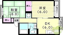 セジュール日野 2DKの間取図画像