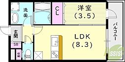 SK甲子園 1LDKの間取図画像