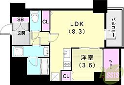 ジオエント阪神西宮 1LDKの間取図画像