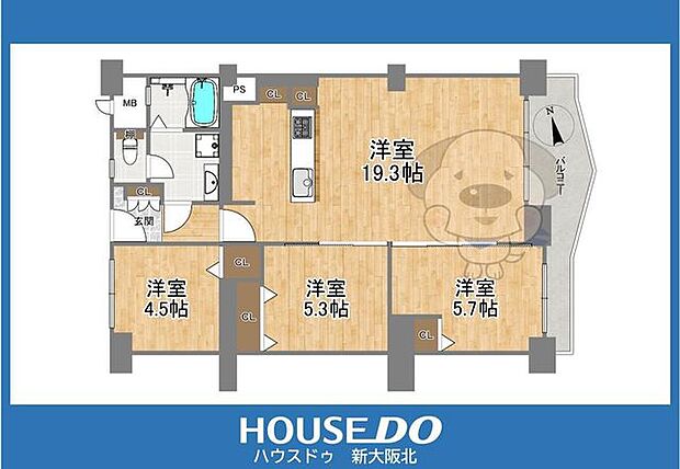 千里桃山台住宅(3LDK) 3階の間取り