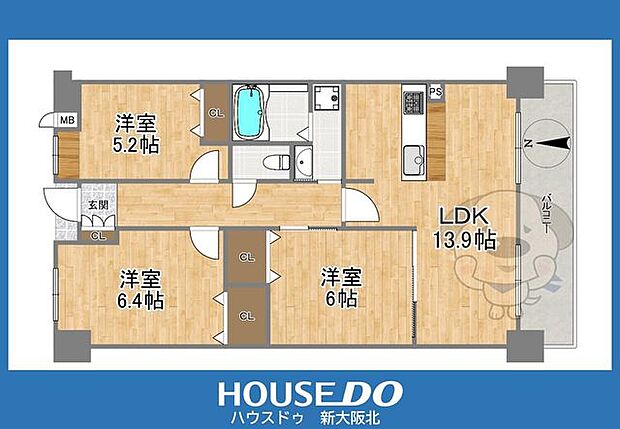 キングマンション姫島Ｖ(3LDK) 5階の間取り