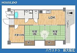 大建コーポ上新庄 3LDKの間取図画像
