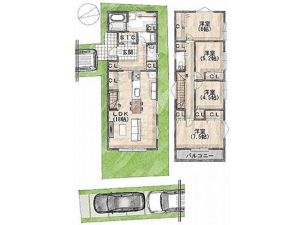 【参考プラン間取り図】級建築士×女性コーディネーター監修『ママに嬉しい家事ラク動線』設計