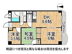 吉祥院ガーデンハイツB棟 3DKの間取図画像
