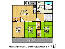 京都市醍醐上ノ山団地B3棟 3LDKの間取図画像