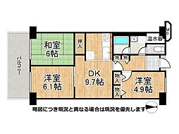 コトーハイツ伏見稲荷B棟 3LDKの間取図画像