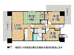 ジオ四条桂川ブライトコア 3LDKの間取図画像