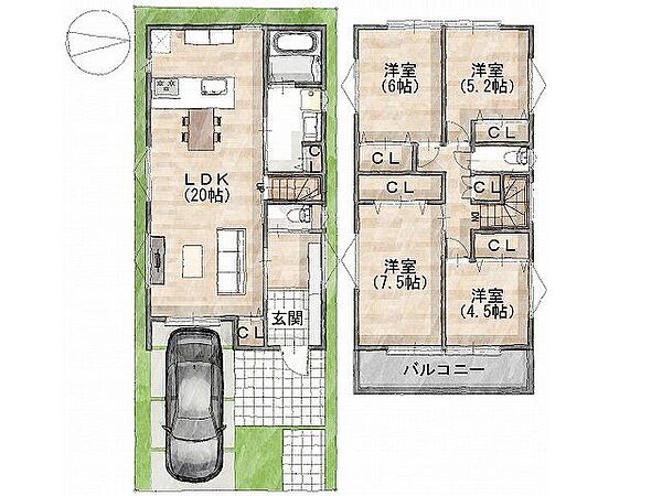【参考プラン間取り図】一級建築士×女性コーディネーター監修『ママに嬉しい家事ラク動線』設計