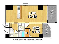 デ・リード河原町 1LDKの間取図画像