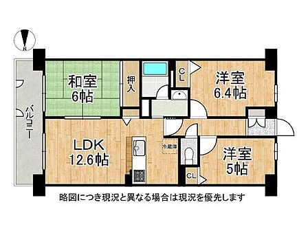 東向きバルコニーの3LDKです。
