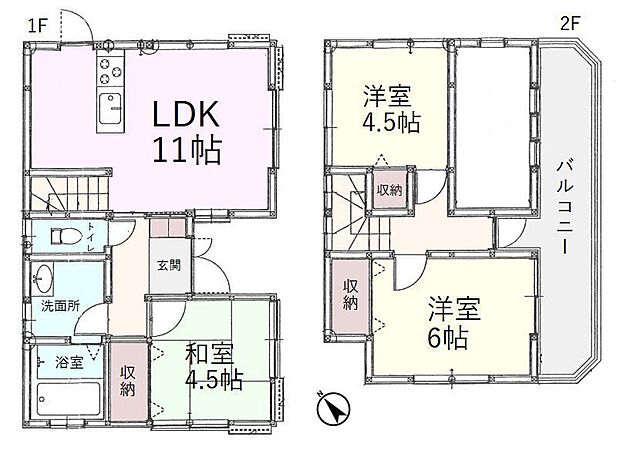 建物面積:66.24平米、各室収納あり3LDK