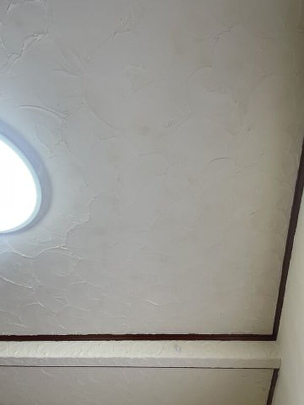 LDKの天井の写真。珪藻土で仕上げてありクロスでは出せない良い雰囲気があります。