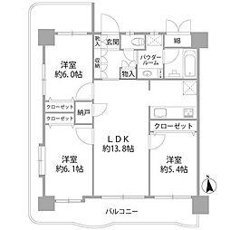 ライオンズマンション姪浜第2 3LDKの間取図画像