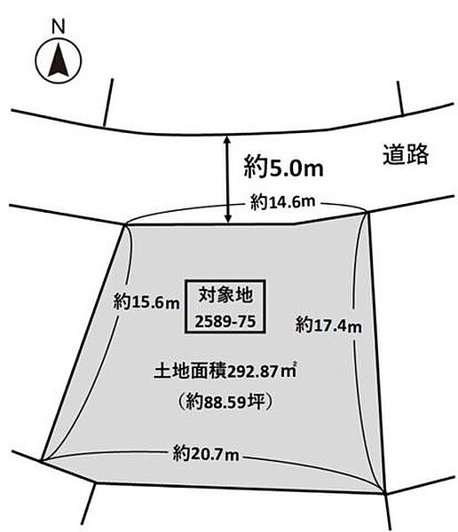前面道路幅員 約5.0ｍ接道間口 約14.6ｍ