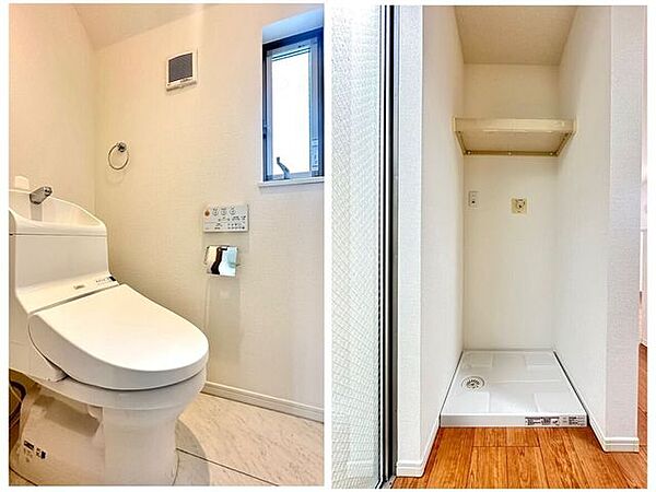 2階には窓付きトイレと洗濯機置場を配置。LDKと同じ階で、生活や家事がスムーズに完結します。