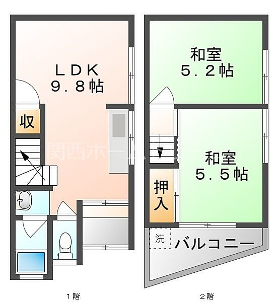 大阪府門真市北巣本町(賃貸テラスハウス2LDK・1階・42.50㎡)の写真 その2