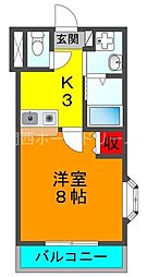 サンフレンドユー 1Kの間取図画像