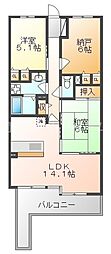 エバーランドシティ新・泉北7番館 2SLDKの間取図画像