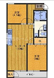 コーポラス都 2LDKの間取図画像