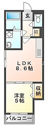 クリエオーレ上野口 1LDKの間取図画像