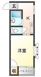 プレアール古川橋2 1Kの間取図画像