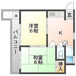 ヨドガワコーポ 2Kの間取図画像