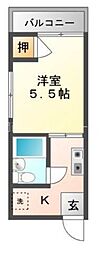 ピュアスモトB棟 1Kの間取図画像