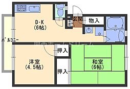 光ハイツ 2DKの間取図画像