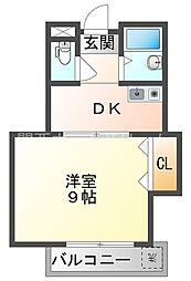 ヴィレッヂコートフカダ 1DKの間取図画像